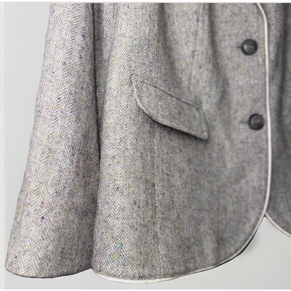 Talbots 16 Aberdeen Gray White Herringbone Tweed Wool Blend Blazer Jacket Career - Picture 4 of 7